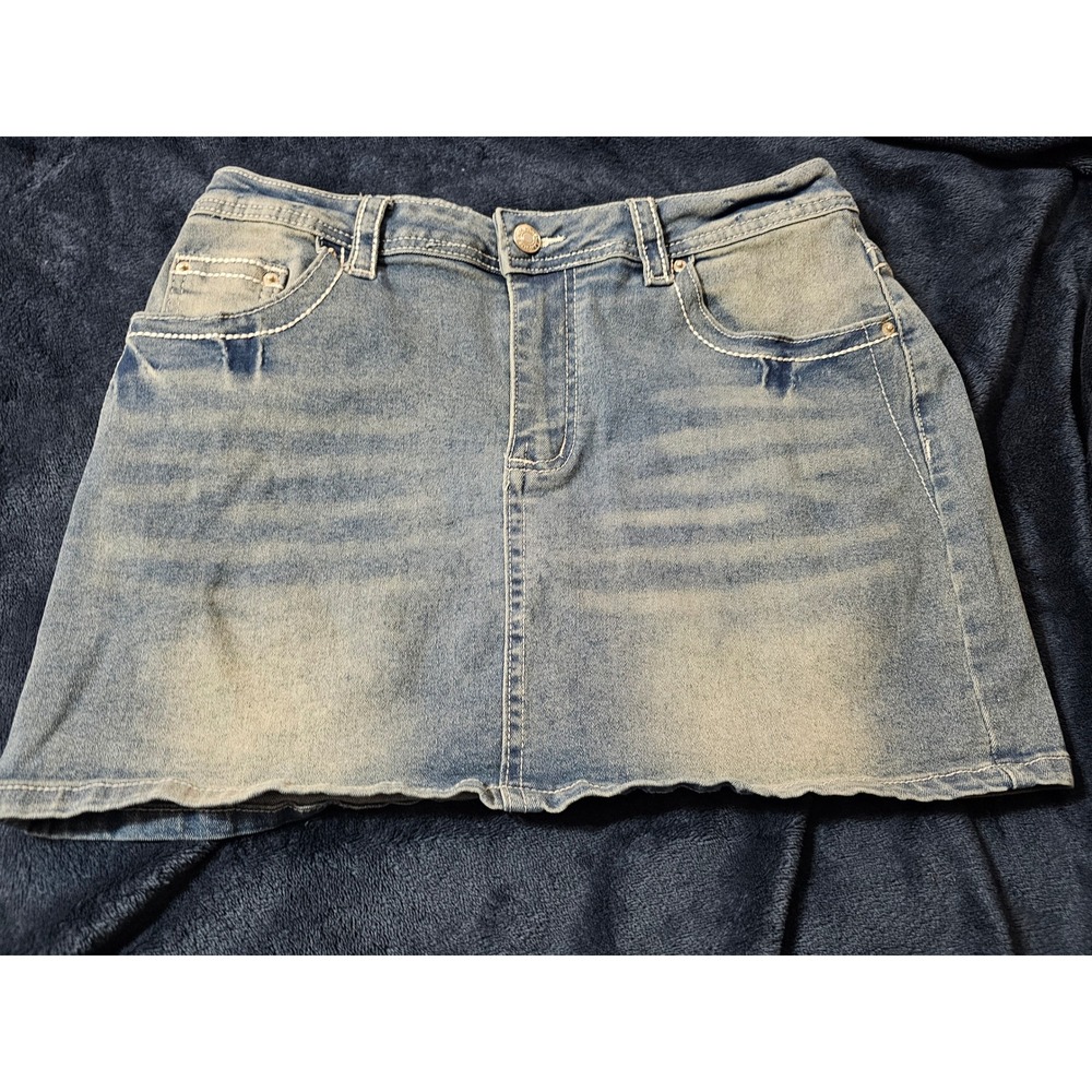 R Denim Butterfly Rhinestone Mini Skirt Light Wash Y2K 8/10